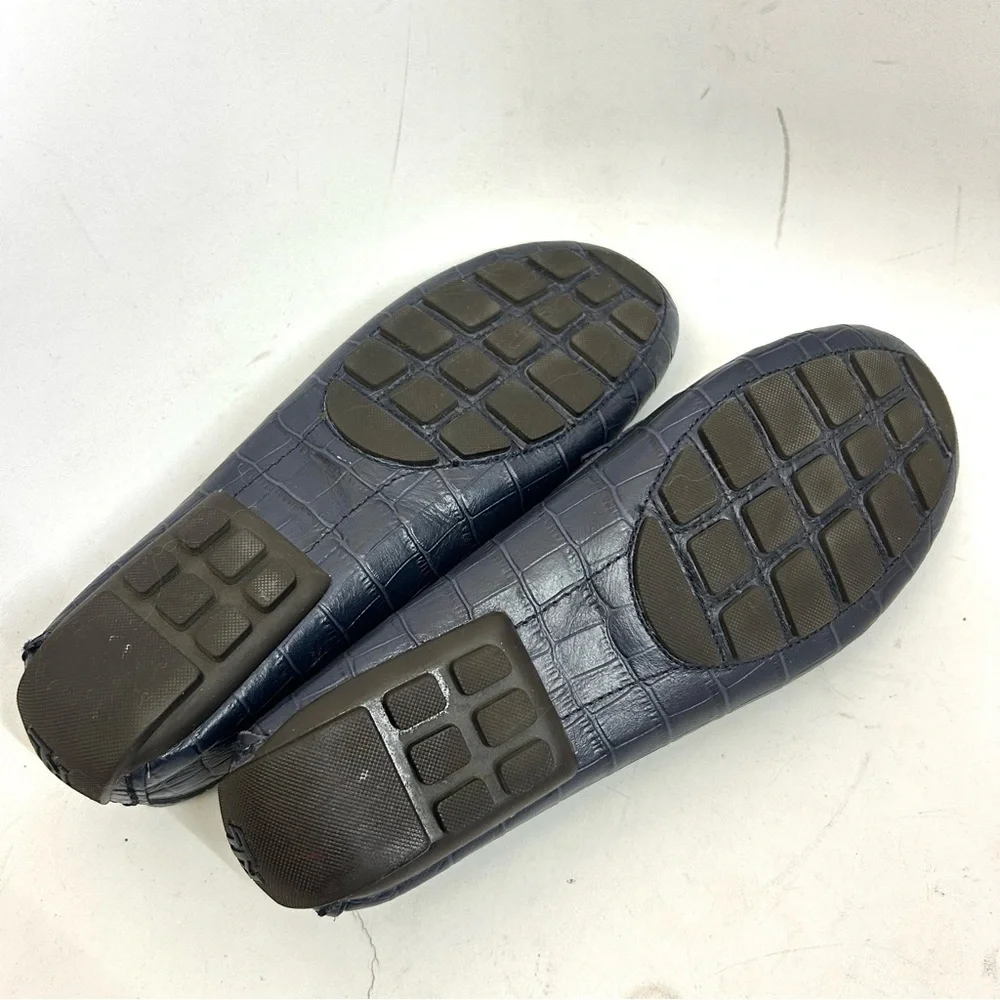 Lauren Ralph Lauren Caliana Croc Embossed Navy Leather Driving Loafers 7.5